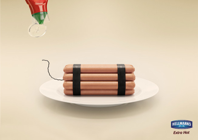 Hellmanns-creative-display-ad-using-imagery-and-hotdogs-in-the-shape-of-a-bomb-as-their-advertising-imagery-strategy