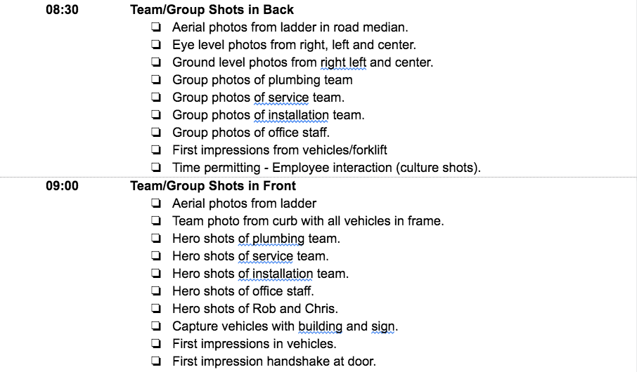 shot list example for media project hvac company looking to improve original media online by prefocus solutions creative director jordan trask near memphis tn