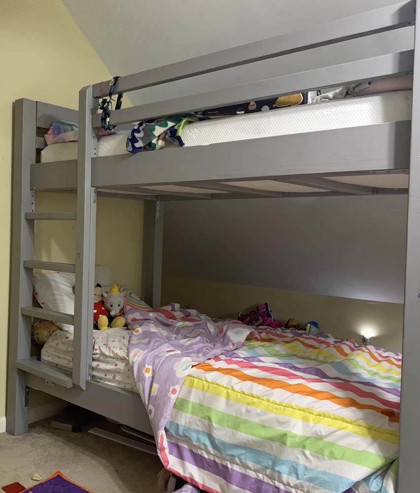 grey painted solid wood bunk bed design by coarse grain in olive branch mississippi for kids bedroom furniture woodworking
