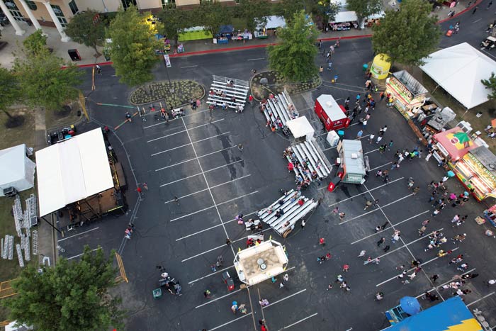 aerial photography of music stage midsouth fair southhaven mississipii by drone pilot jordan trask of prefocus capturing for landers entertainment center desoto county events