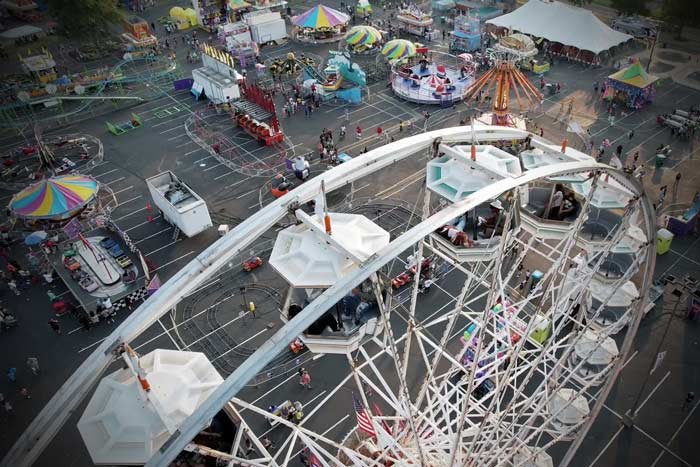 prefocus drone image from video shoot with landers center in southhaven mississippi for desoto county midsouth fair rides from sky vingette quality pilot