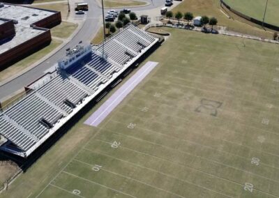 closer aerial photo of desoto county football central stadium prefocus solutions drone