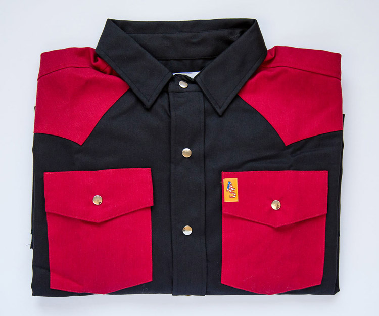 black and red front pocket work shirt product display creative director ecommerce content specialist near memphis tennessee jt trask prefocus solutions